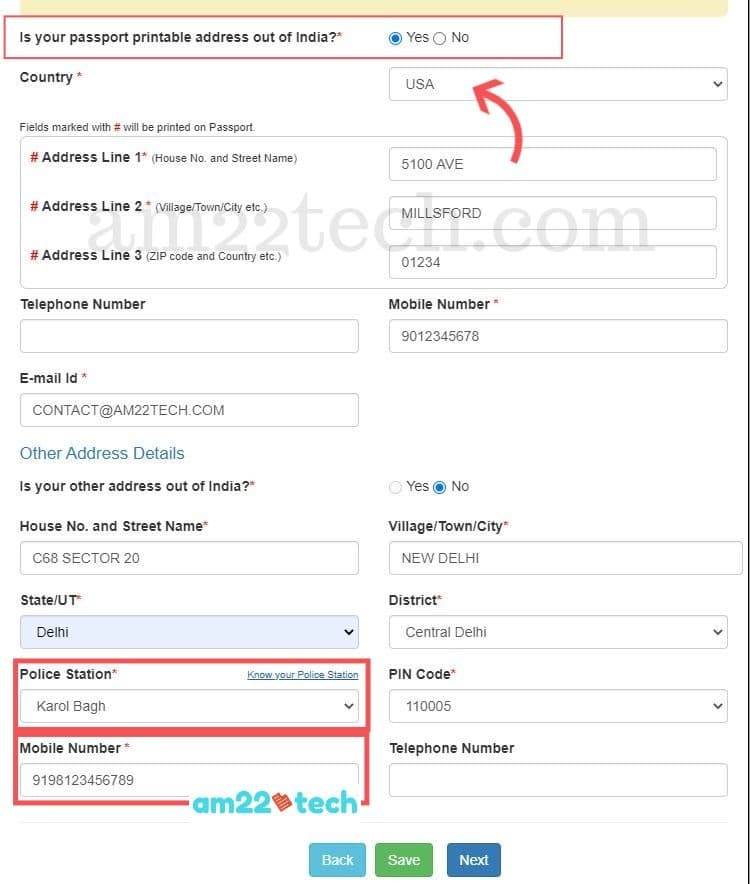 Address details - Indian passport renewal