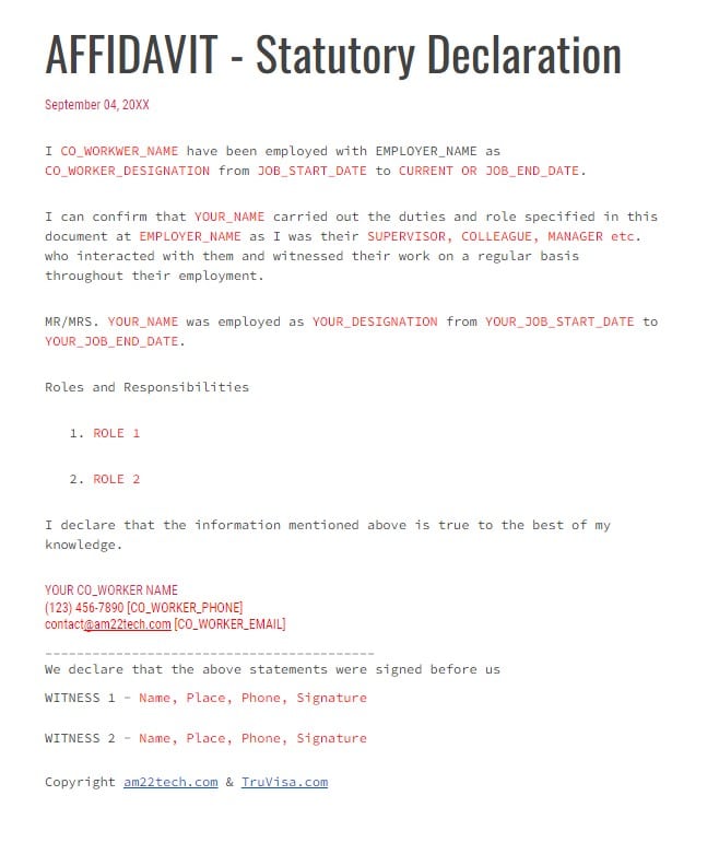 Australia co-worker skill letter
