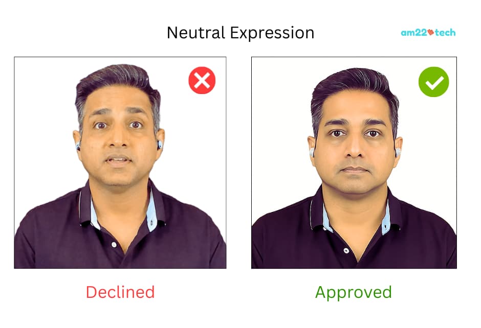 Correct neutral expression for a passport photo