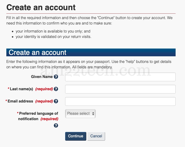 Create express entry account